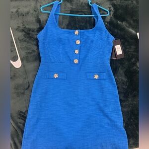 Karl Lagerfeld Royal Blue Dress with gold Button Accents